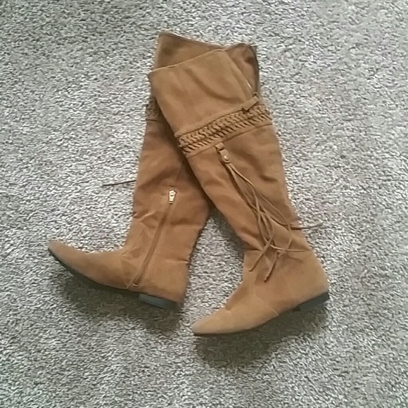 Brown knee- high faux leather boots - Picture 1 of 5